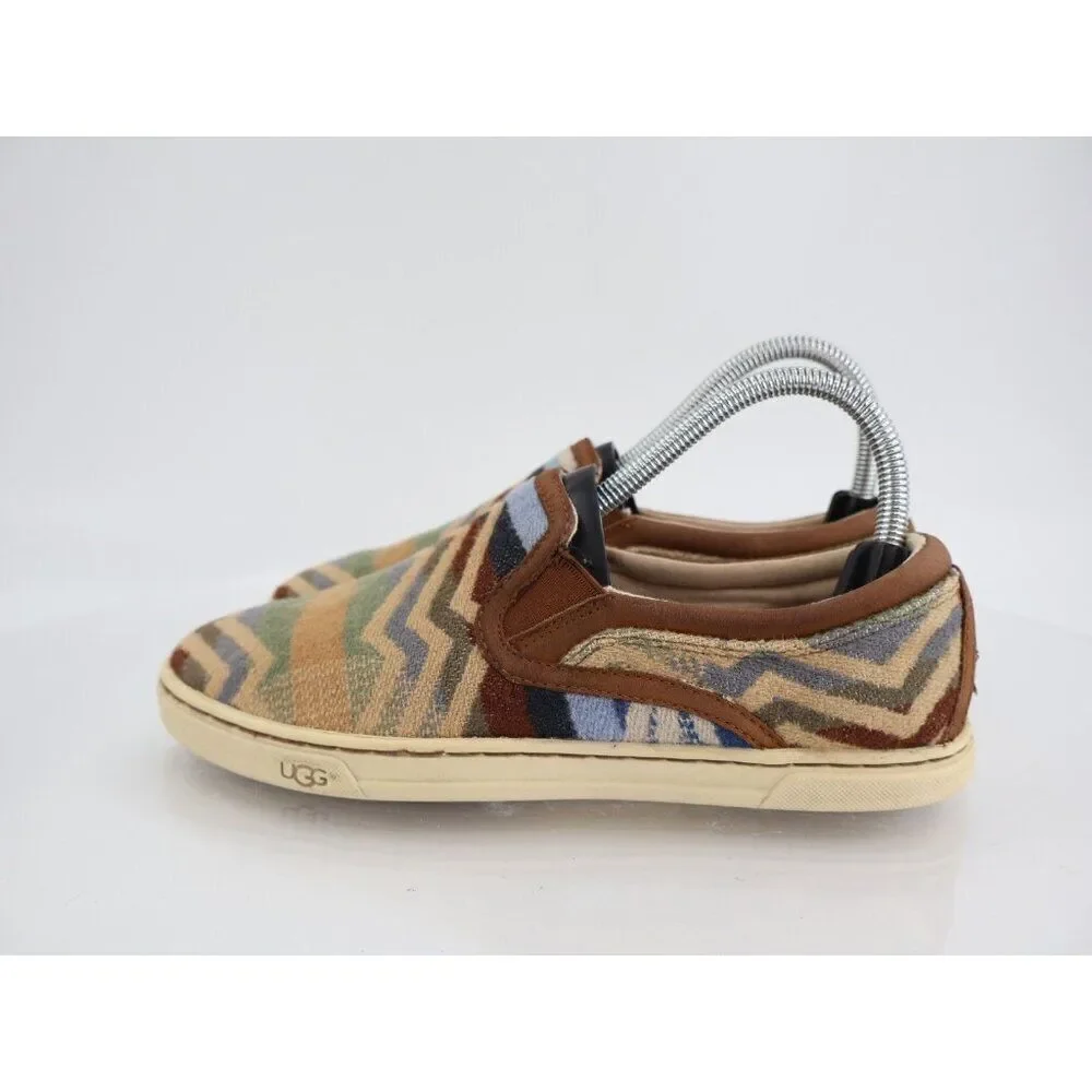UGG X Pendleton Women's Sz 7 Fierce Slip On Shoes Brown Fabric Chevron Round Toe